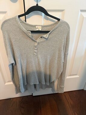 Light Gray Waffle Knit Henley Top - Women
